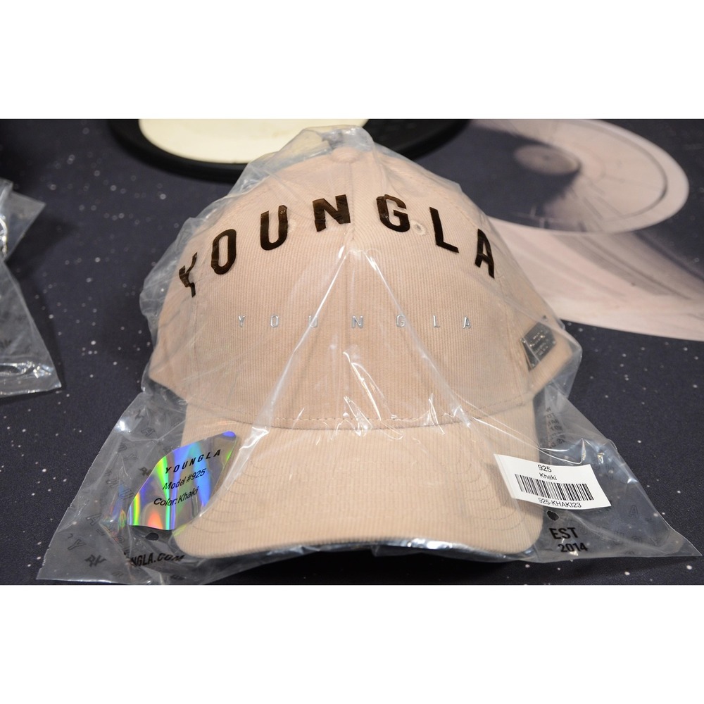 YoungLA 925 Corduroy Hat Cap Mens One Size Beige Khaki Baseball Logo Adjustable